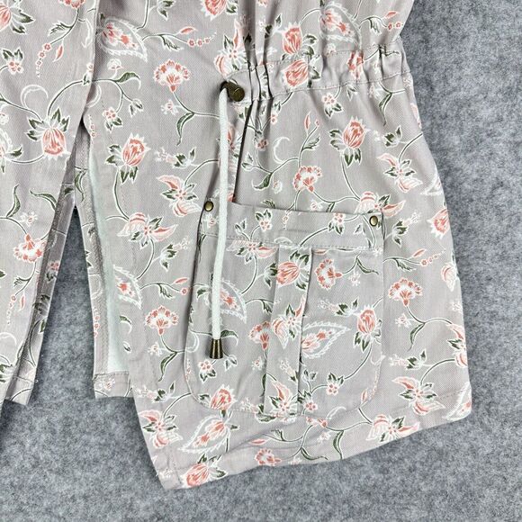 Lysse Piper Vest Womens Large Gray Floral Cotton Twill Open Cinch Waist Pockets - Picture 5 of 15